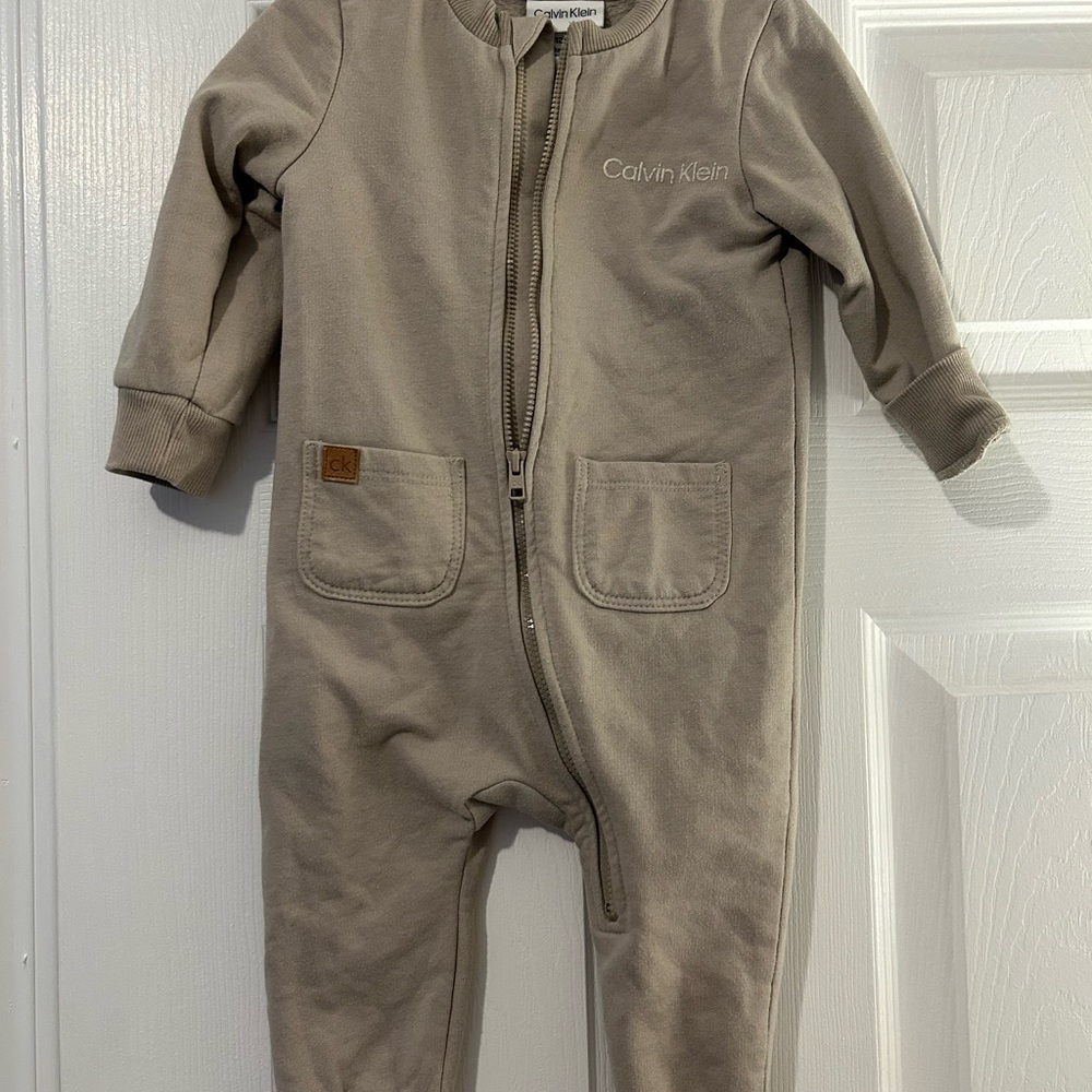 Calvin Klein Taupe One-Piece Zip Footie